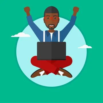 Man sitting on cloud with laptop 库存插图