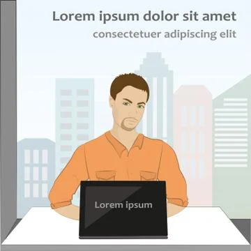 Man sitting on computer, vector 스톡 일러스트