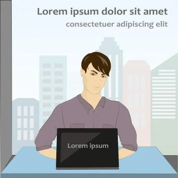 Man sitting on computer, vector Stock Illustration