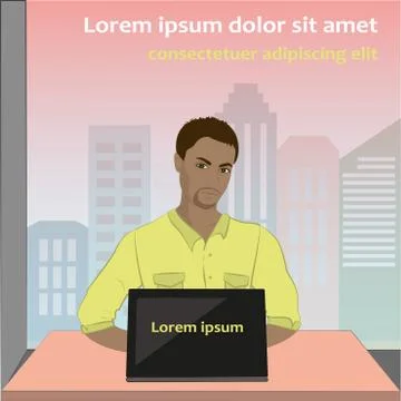 Man sitting on computer, vector Illustrazione stock