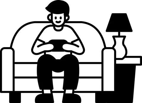 A man is sitting on a couch playing a video game Stock Illustration