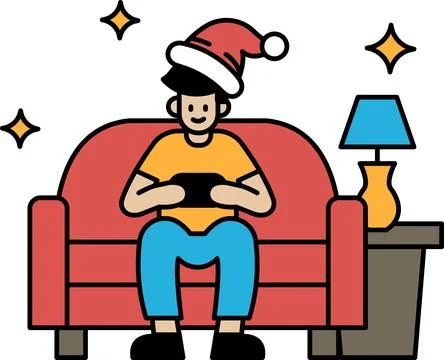 A man is sitting on a couch playing a video game Stock Illustration