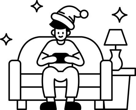 A man is sitting on a couch playing a video game Stock Illustration