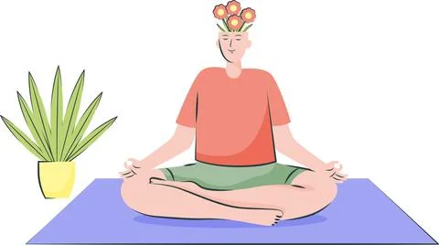 Man Sitting Cross-Legged for Refreshing 库存插图