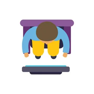 Man sitting at desk working top view flat vector illustration Stock Illustration