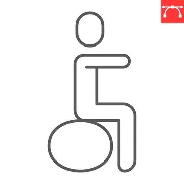 Man sitting on exercise ball line icon Stock Illustration