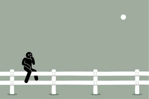 Man sitting on the fence. Vector artwork concept of undecided, indecisive, th Stock-Illustration