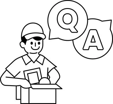 A man is sitting in front of a box with a smile on his face Stock Illustration