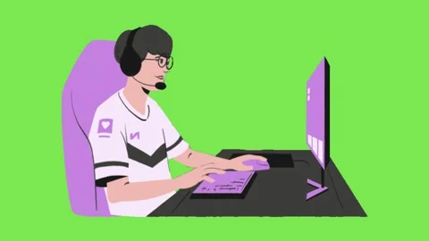 A man sitting in front of a computer is playing an online game Stock Footage 334517408