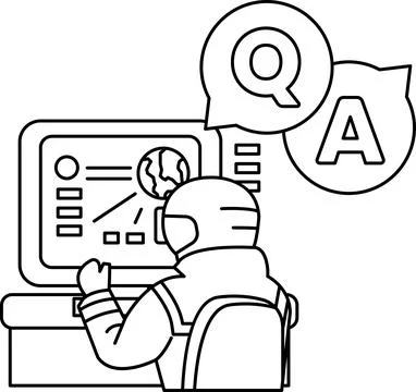 A man is sitting in front of a computer with a question mark Stock Illustration
