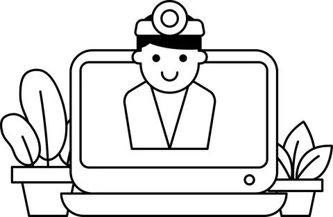 A man is sitting in front of a computer screen with a smile on his face Stock Illustration