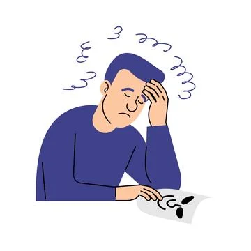 Man sitting with his head down, holding a mask, symbolizing emotional exhau.. Stock Illustration