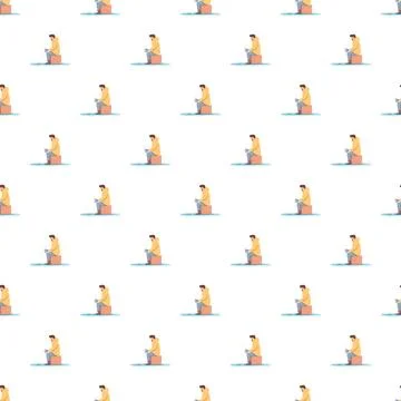Man sitting holding coffee cup seamless pattern Stock Illustration