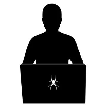 Man sitting at the laptop. Remote work at home. Information Technology.  Silh 스톡 일러스트