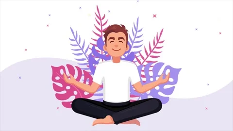 Man sitting levitating while doing yoga, with plants in the background 4k Stock Footage 251977872