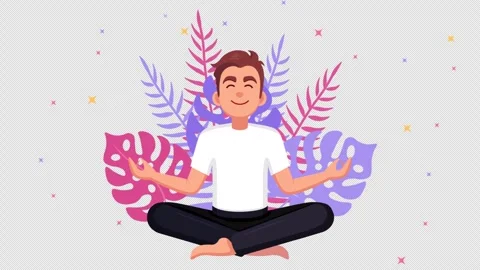Man sitting levitating while doing yoga, with plants in the background 4k alpha Stock Footage 251977959