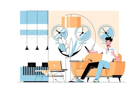 Man sitting in lobby Stock Illustration