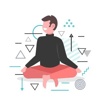 Man sitting lotus pose guy practicing yoga asana for meditation breathing Stock Illustration