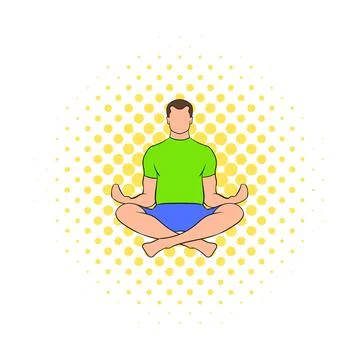 Man sitting in lotus posture icon, comics style Stock-Illustration