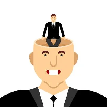 Man sitting with open head. concept coming up with an idea Stock Illustration