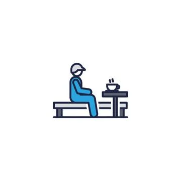 Man sitting on park bench with coffee icon with represents relaxation or a .. Stock Illustration