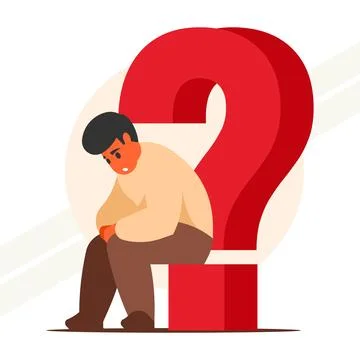 Man-sitting-on-question-mark Stock Illustration