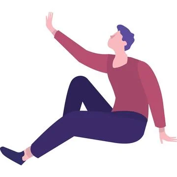 Man sitting with raised hand reaching something Stock Illustration