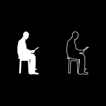 Man sitting reading Silhouette concept learing document icon set white color  Stock Illustration