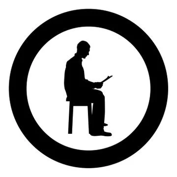 Man sitting reading Silhouette concept learing document icon black color illu Stock Illustration