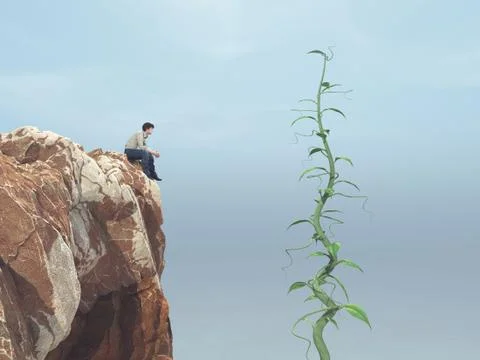 Man sitting on a rock Stock Illustration