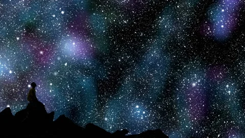 Man sitting on the rocks on the background of the starry sky Stock-Footage 88711891