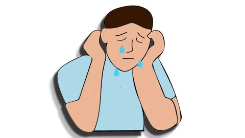 Man sitting sad stressed depressed worried crying tears falling down animati Stock Footage 313915950