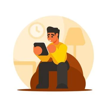 The man sitting on sofa and using tablet Flat style vector illustration Stock Illustration