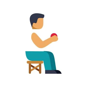 Man sitting on stool holding stress ball doing exercise Stock Illustration