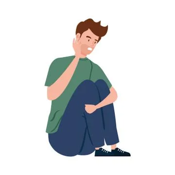 Man sitting with stress attack isolated icon Stock Illustration