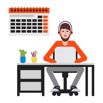 Man sitting at table and working on laptop. Stock Illustration