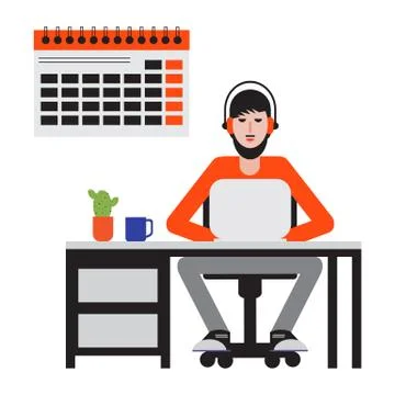 Man sitting at table and working on laptop. 스톡 일러스트
