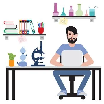 Man sitting at table and working on laptop. Stock Illustration