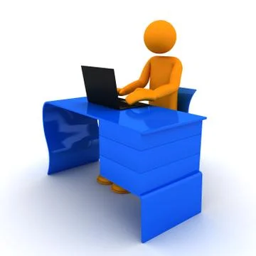 Man sitting at the table and working on a laptop Illustrazione stock