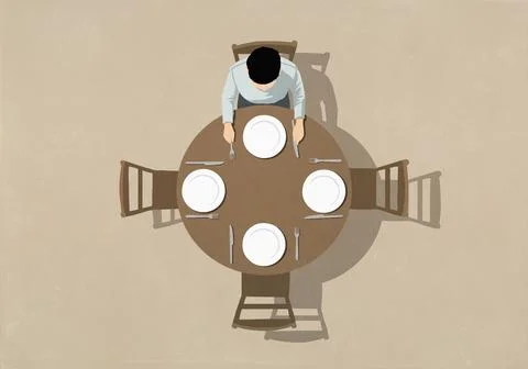 Man sitting at table with empty plate Stock Illustration