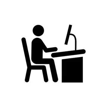 Man sitting at a table in front of the computer vector icon Stock Illustration