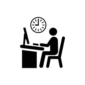Man sitting at a table in front of the computer vector icon Stock Illustration