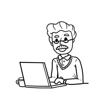 Man sitting at table with laptop. Stock Illustration