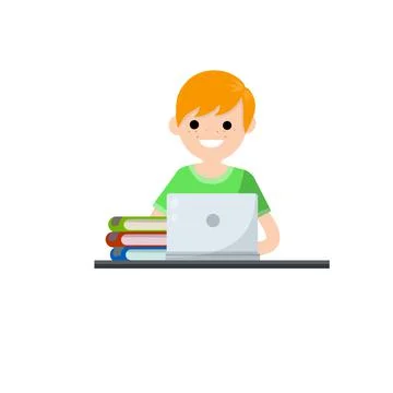 Man is sitting at table with laptop. Training and education. 스톡 일러스트