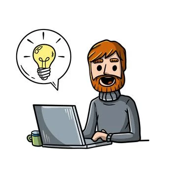 Man sitting at table with laptop. Work as freelancer and programmer Stock Illustration