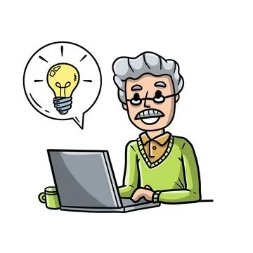 Man sitting at table with laptop. Work as freelancer and programmer. Stock Illustration