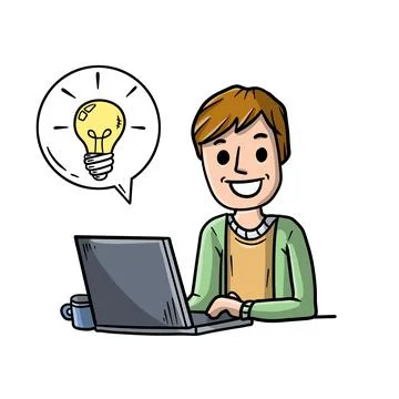 Man sitting at table with laptop. Work as freelancer and programmer. Stock Illustration