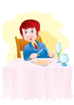 Man sitting at a table in a restaurant or cafe, isolated object on a white ba Stock Illustration