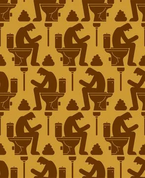 Man is sitting on toilet pattern seamless. guy poops background 스톡 일러스트