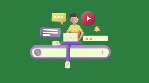 A man sitting on top of computer and laptop green screen style cartoonish Video stock 335977646